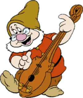 🎸 Doc Snow White and the Seven Dwarfs Cartone animato, Nano, Occhiali, Strumento, Disney telegram sticker