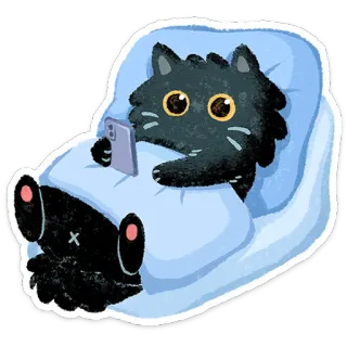 😐 mèo, điện thoại, giường, dễ thương, hoạt hình, ngủ, động vật whatsapp sticker