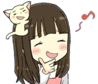 😅 dziewczyna, kot, myślący, szczęśliwy, uroczy, kreskówka telegram sticker