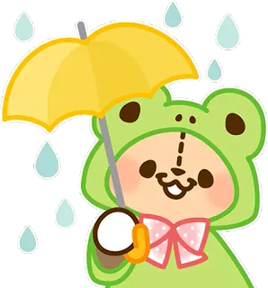 🐸 熊, 青蛙, 雨伞, 雨, 可爱, 卡通, 动物, 卡哇伊 telegram sticker