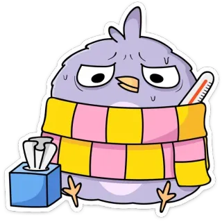 🤒 ป่วย, นก, ปรอทวัดไข้, ทิชชู่, หวัด, ไข้หวัดใหญ่ telegram sticker