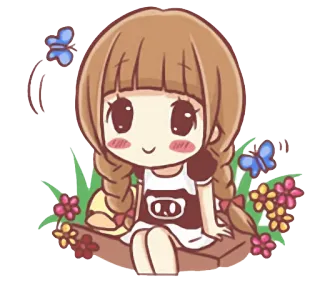 ☺️ Anime Mädchen, Kawaii, Süß, Cartoon, Schmetterling, Blumen telegram sticker