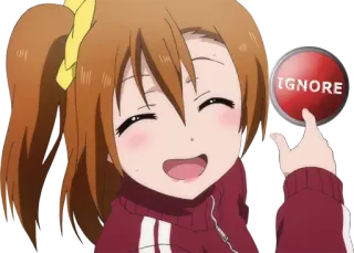 😁 IGNORE ignore, button, anime, cartoon, woman, red telegram sticker