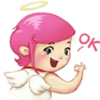 👌 ok ange, cheveux roses, geste ok, dessin animé telegram sticker