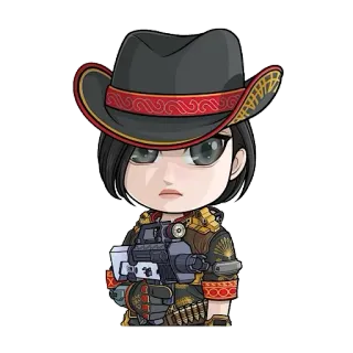🎭 character, girl, hat, gun, weapon, soldier, chibi, black hair telegram sticker