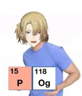 👍 karakter, anime, vtuber, fosfor, oganesson, tabel periodik, kimia telegram sticker