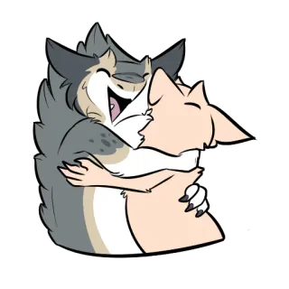 ❤️ wolf, hug, fox, animal, friendship, cartoon telegram sticker