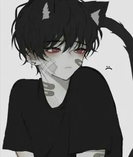 🐚 аниме, кошачьи уши, кошачий хвост, милый, грустный, мальчик telegram sticker