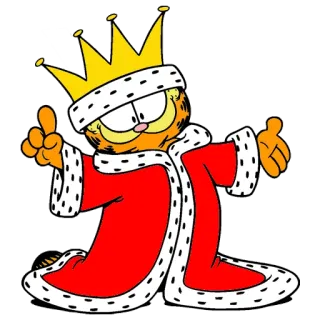 👑 Garfield cartoon, cat, king, crown, royal whatsapp sticker