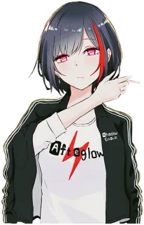 😒 Afterglow Anime, Chica, Señalando, Chaqueta, Banda, Música telegram sticker
