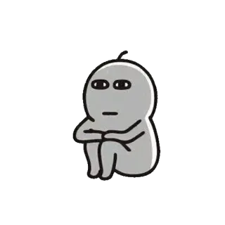 😕 character, sitting, cartoon, gray, sad, pensive telegram sticker