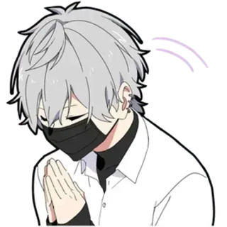 🙏 Anime, Maschera, Rossore, Capelli bianchi, Scala di grigi telegram sticker