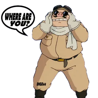 😑 WHERE ARE YOU? cerdo, piloto, dibujos animados, pregunta telegram sticker