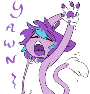 😴 YAWN หาว, แมว, ง่วง, ยืด, สีม่วง, การ์ตูน telegram sticker