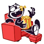 🍿 Felix the Cat Desenho animado, Gato, Pipoca, Vermelho, Sentado, Lanche, Sofá whatsapp sticker