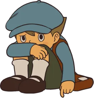 🙁 Luke Triton Professor Layton series triste, chateado, desenho animado, Professor Layton, Luke Triton, anime, ilustração digital telegram sticker