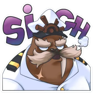 😒 SIGH suspiro, morsa, capitán, dibujo animado, emoción, frustración telegram sticker