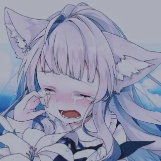 😭 anime girl, crying, sad, tears, wolf ears, kemonomimi whatsapp sticker