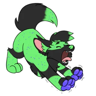 🥱 furry, fursuit, wolf, stretching, yawning, green, anthro, cartoon telegram sticker