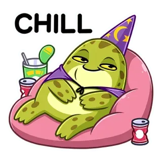 🌴 CHILL frog, chill, relax, wizard, cute, cartoon, meme, lazy telegram sticker