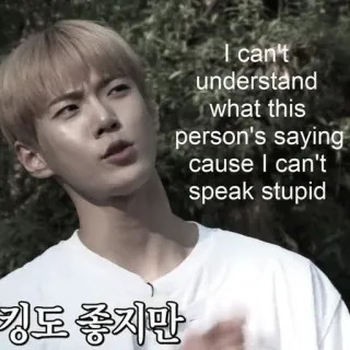 🏯 킹도 좋지만
I can't
understand
what this
person's saying
cause I can't
speak stupid telegram sticker