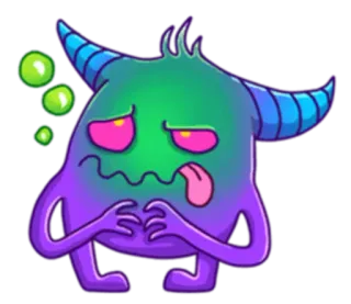🤢 Monster, krank, Cartoon, lila, grün, krank, Comic whatsapp sticker
