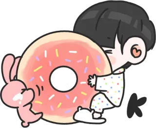 👍 donut, coniglio, cartone animato, carino, dolce, cibo whatsapp sticker