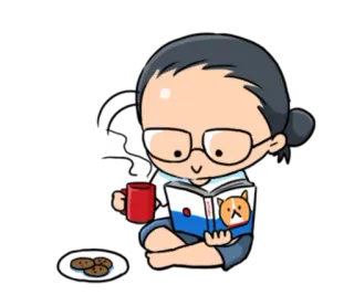 ☕ 阅读, 咖啡, 饼干, 书, 放松, 卡通 telegram sticker