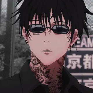 🖤 SAKIN Аниме, Тату, Очки, Готика, Иллюстрация telegram sticker