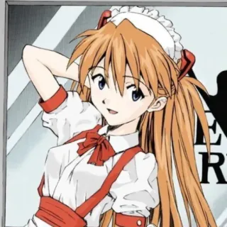 🙂 Asuka Langley Soryu Neon Genesis Evangelion アニメ, マンガ, キャラクター, 女性, オレンジ髪, メイド, エヴァンゲリオン telegram sticker