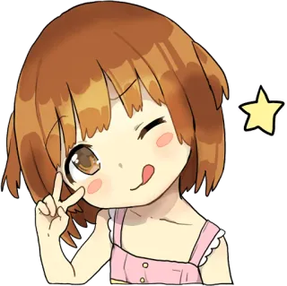 😋 Аниме, Девочка, Каваий, Знак мира, Милый, Чиби, Подмигивание telegram sticker