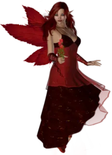 🌹 นางฟ้า, เอลฟ์, สีแดง, ชุดเดรส, แฟนตาซี, ผู้หญิง, ปีก, กุหลาบ telegram sticker
