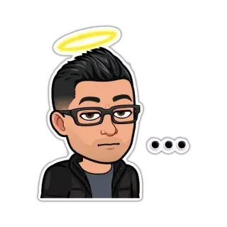 😐 ... Bitmoji, Аватар, Мультфильм, Мужчина, Очки, Гало, Мысли telegram sticker