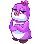 😒 ptak, fioletowy, kreskówka, słodki, naklejka telegram sticker