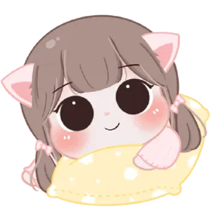 😃 kawaii, schattig, chibi, anime, meisje, kussen, slaperig telegram sticker