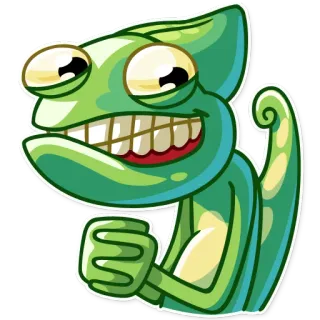 😁 chameleon, reptile, cartoon, animal, green, smiling, funny telegram sticker