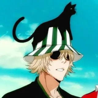 😀 Kisuke Urahara Bleach anime, hat, cat, sunglasses, blonde telegram sticker