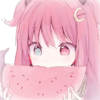 🍓 Anime, Ragazza, Anguria, Capelli rosa, Carina, Kawaii whatsapp sticker