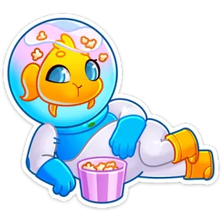 ☺️ fish, astronaut, popcorn, cartoon, space, cute, funny, sticker whatsapp sticker