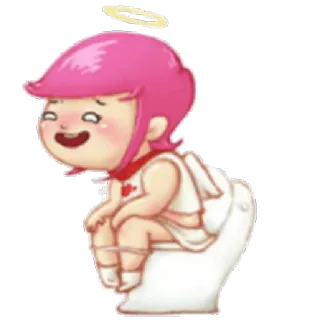 😌 toilette, ange, cheveux roses, dessin animé, humour telegram sticker
