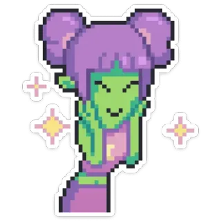 ☺ Pixel Art, süß, Mädchen, Alien, grüne Haut, Space Buns whatsapp sticker