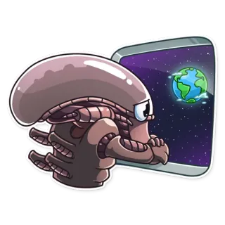 😔 Alien, Espace, Terre, Planète, Dessin animé, Extraterrestre whatsapp sticker