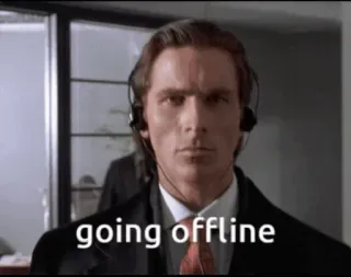 🪚 Patrick Bateman American Psycho going offline Patrick Bateman, American Psycho, offline gehen, Meme, Film, 80er telegram sticker