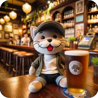 👌 кот, плюш, бар, пиво, в помещении, алкоголь telegram sticker