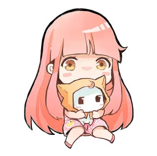 😌 Cartone animato, Anime, Ragazza, Carina, Chibi, Kawaii, Peluche, Capelli rosa telegram sticker