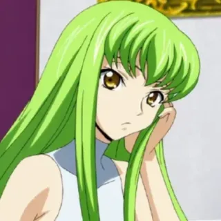 😕 C.C. Code Geass anime, ragazza, CC, capelli lunghi, capelli verdi telegram sticker