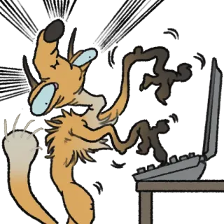 💻 zorro, ordenador, dibujos animados, animal, gracioso, estresado whatsapp sticker