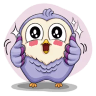 👍 pájaro, lindo, animal, brillo, búho, pulgar arriba, aprobación, kawaii whatsapp sticker