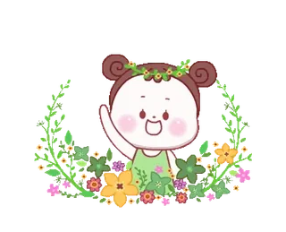 👋 Desenho animado, Flores, Fofo, Menina, Ilustração telegram sticker