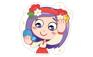 👱 chica, dibujos animados, flores, lindo, retrato, personaje, animación whatsapp sticker